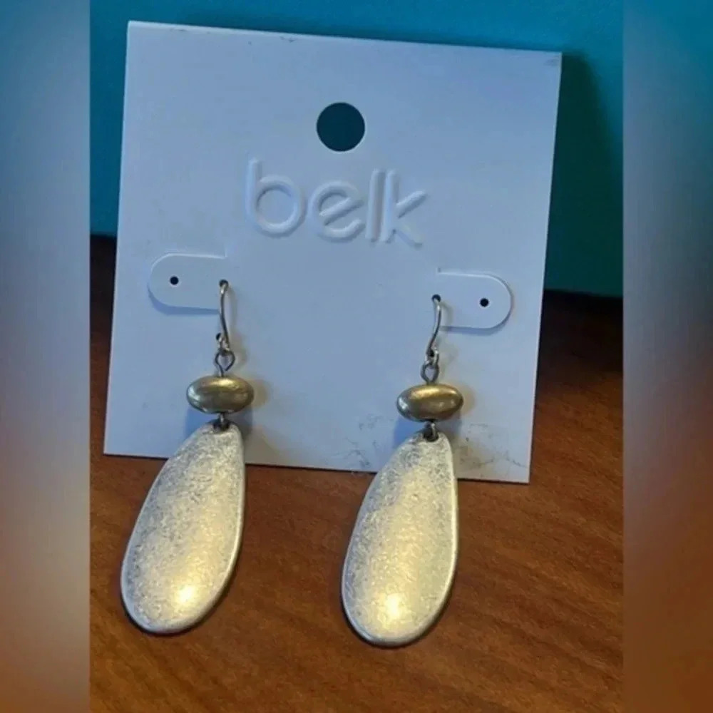 Belk Silver and Gold Dangle Tear Drop Shape Earrings